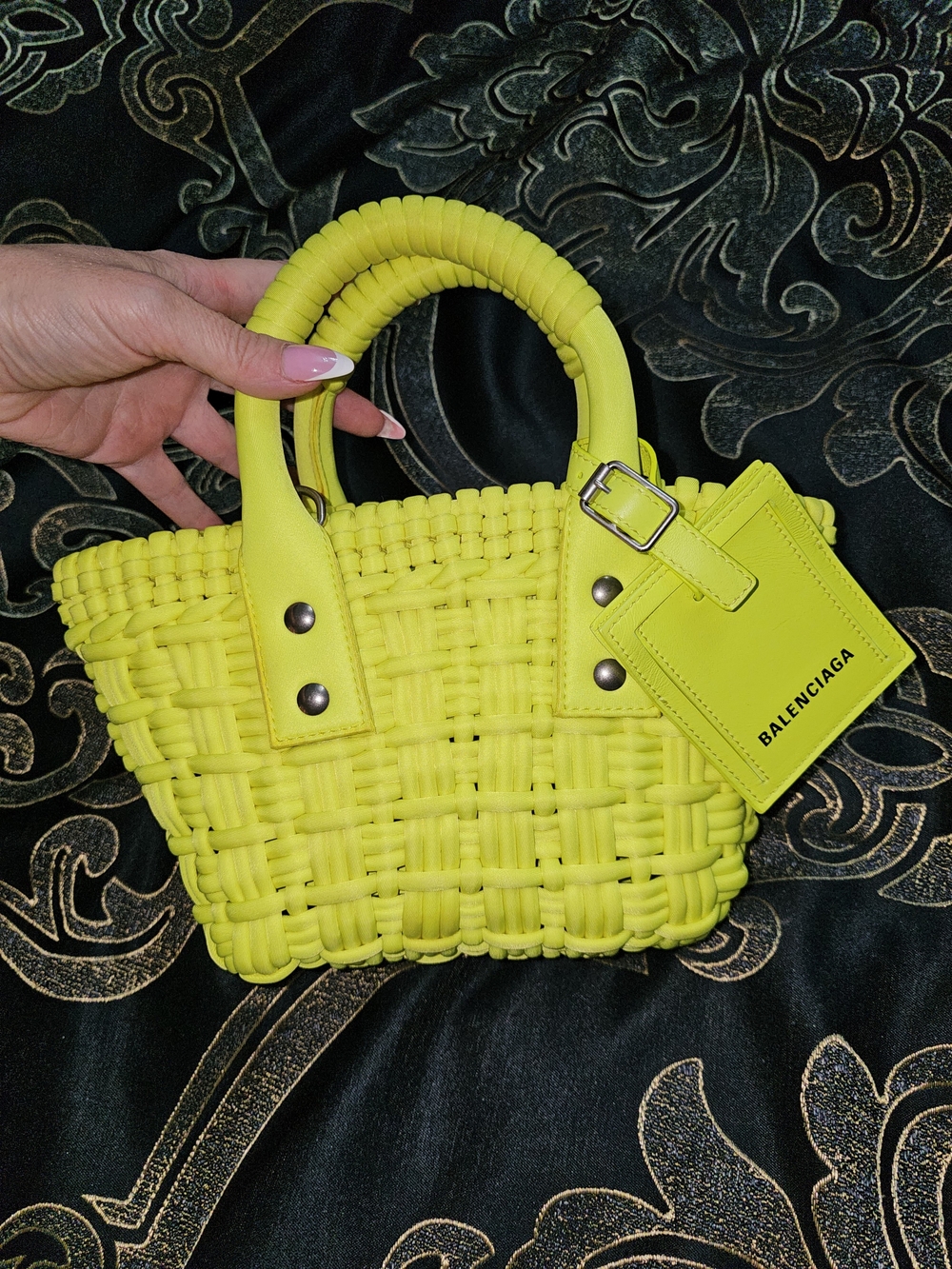 Balenciaga Yellow Woven Mini Tote - Neon Yellow